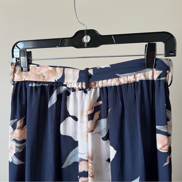 Navy Floral Palazzo Pants with Tie Waist - Picture 5 of 7